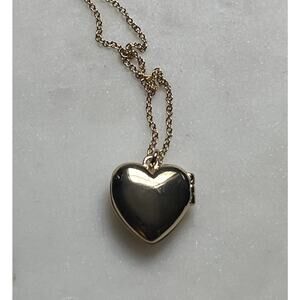 J Crew Heart Locket Necklace Gold Tone Chain Link Puffy Charm